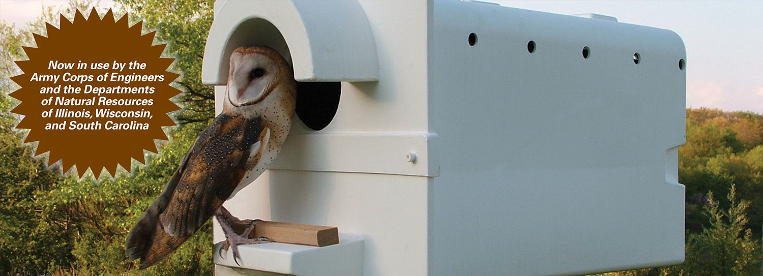 SPOTTED OWL NESTING BOX 1 UNIT=BY.M Holley/MADE BY U.S.A VET'S BARN OWL HOUSE 