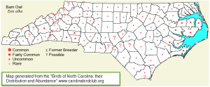 North Carolina Barn Owl Map (credit Carolina Bird Club)