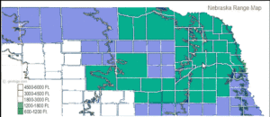 Dark blue = good populations; Light blue = fair; Green = scattered to rare